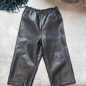 Kids Faux Leather Elastic Waist Pants - Black